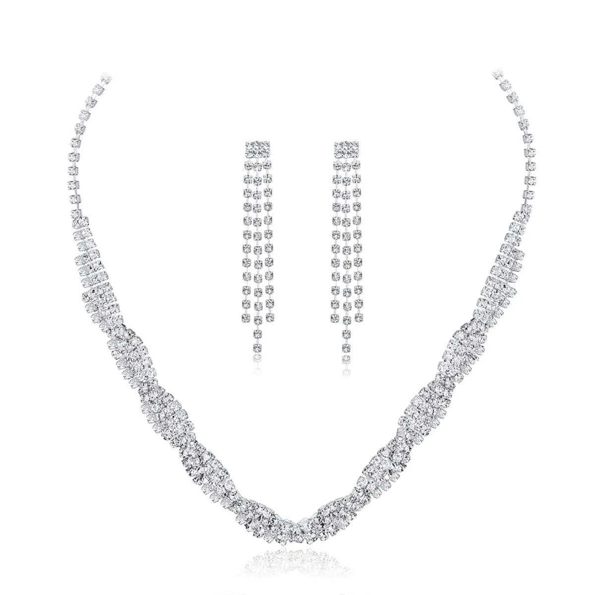 Cubic Zirconia & Silver-Plated Linear Drop Earrings & Necklace