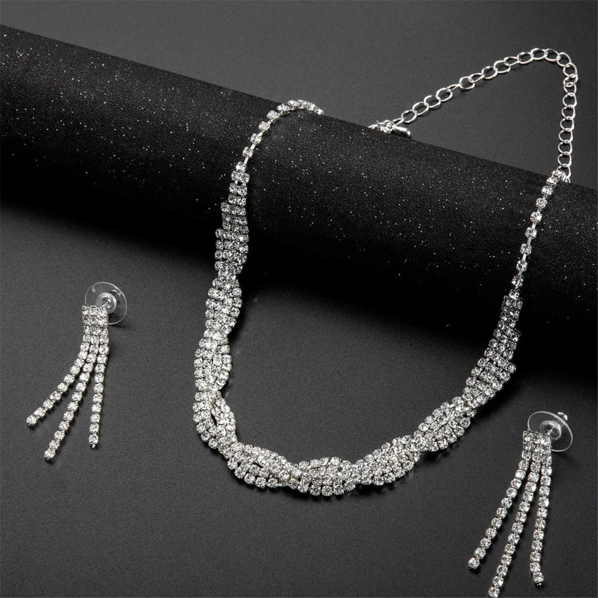 Cubic Zirconia & Silver-Plated Linear Drop Earrings & Necklace