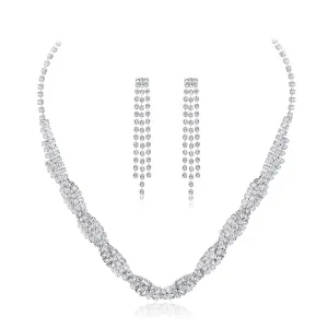 Cubic Zirconia & Silver-Plated Linear Drop Earrings & Necklace