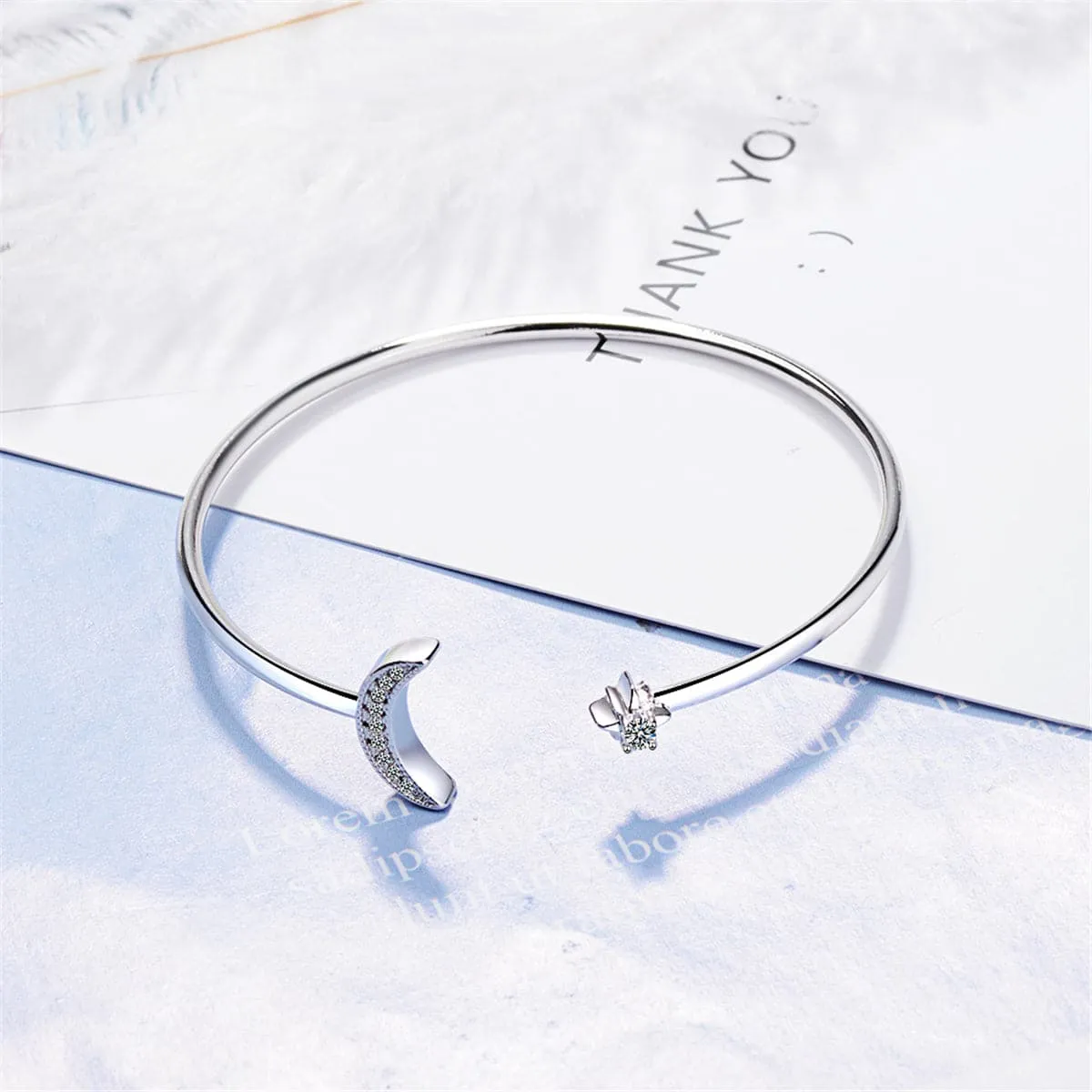 Cubic Zirconia & Silver-Plated Moon Star Cuff