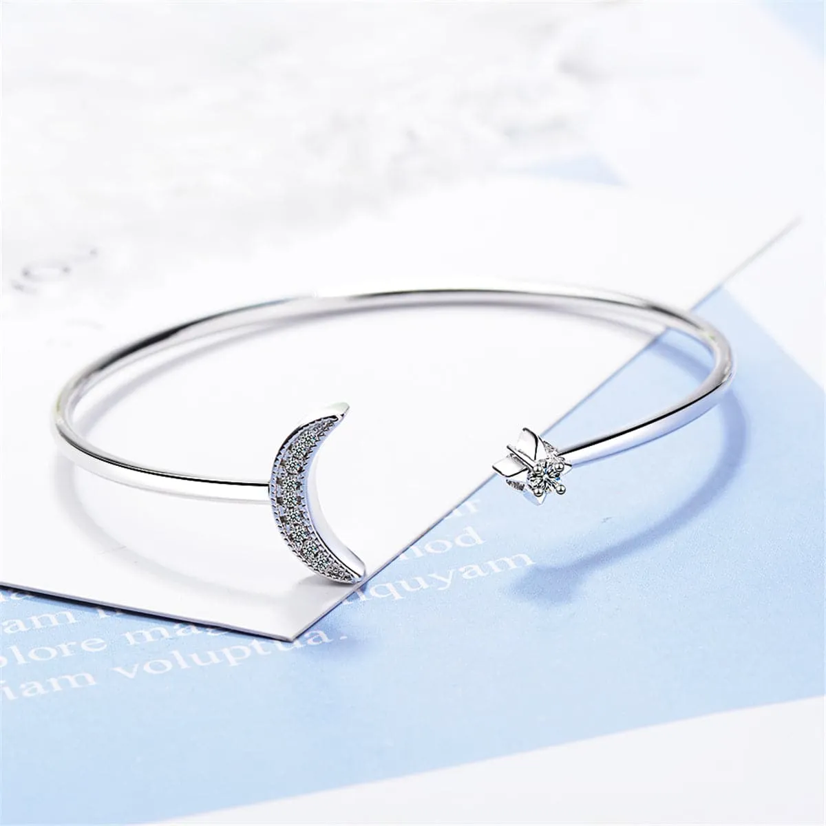 Cubic Zirconia & Silver-Plated Moon Star Cuff