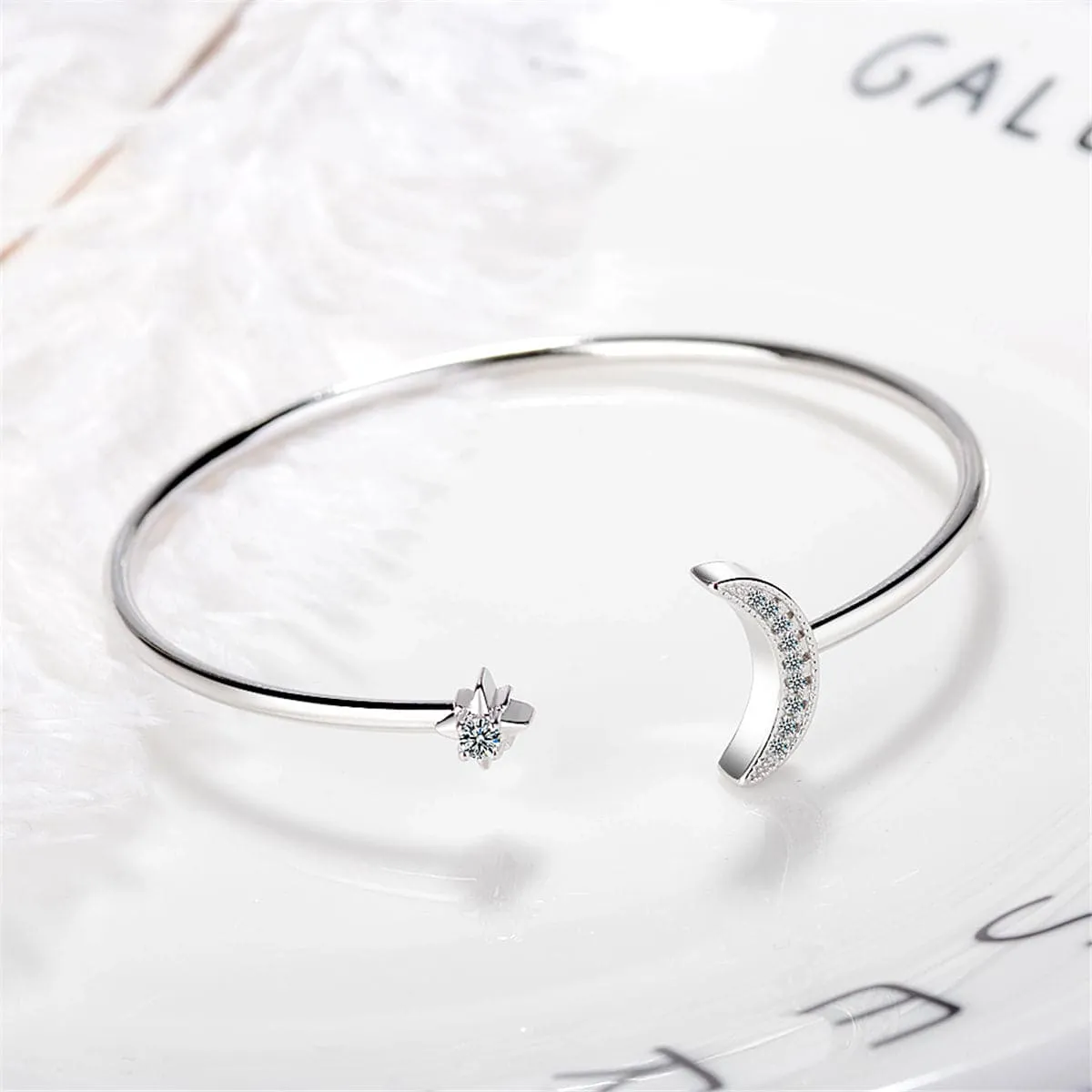 Cubic Zirconia & Silver-Plated Moon Star Cuff