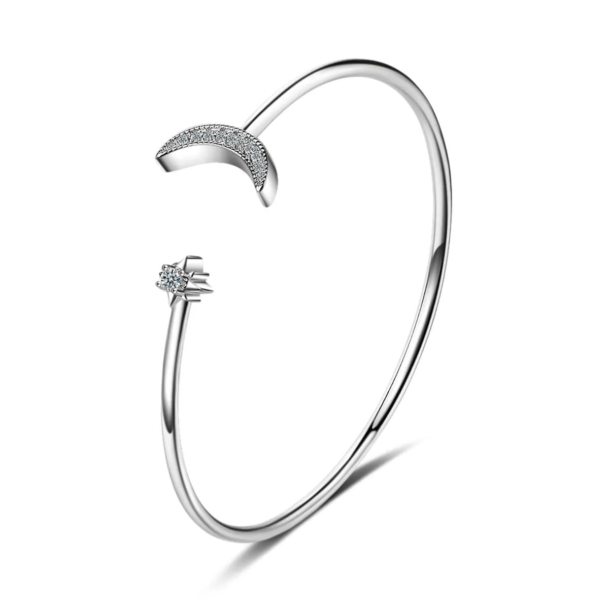 Cubic Zirconia & Silver-Plated Moon Star Cuff