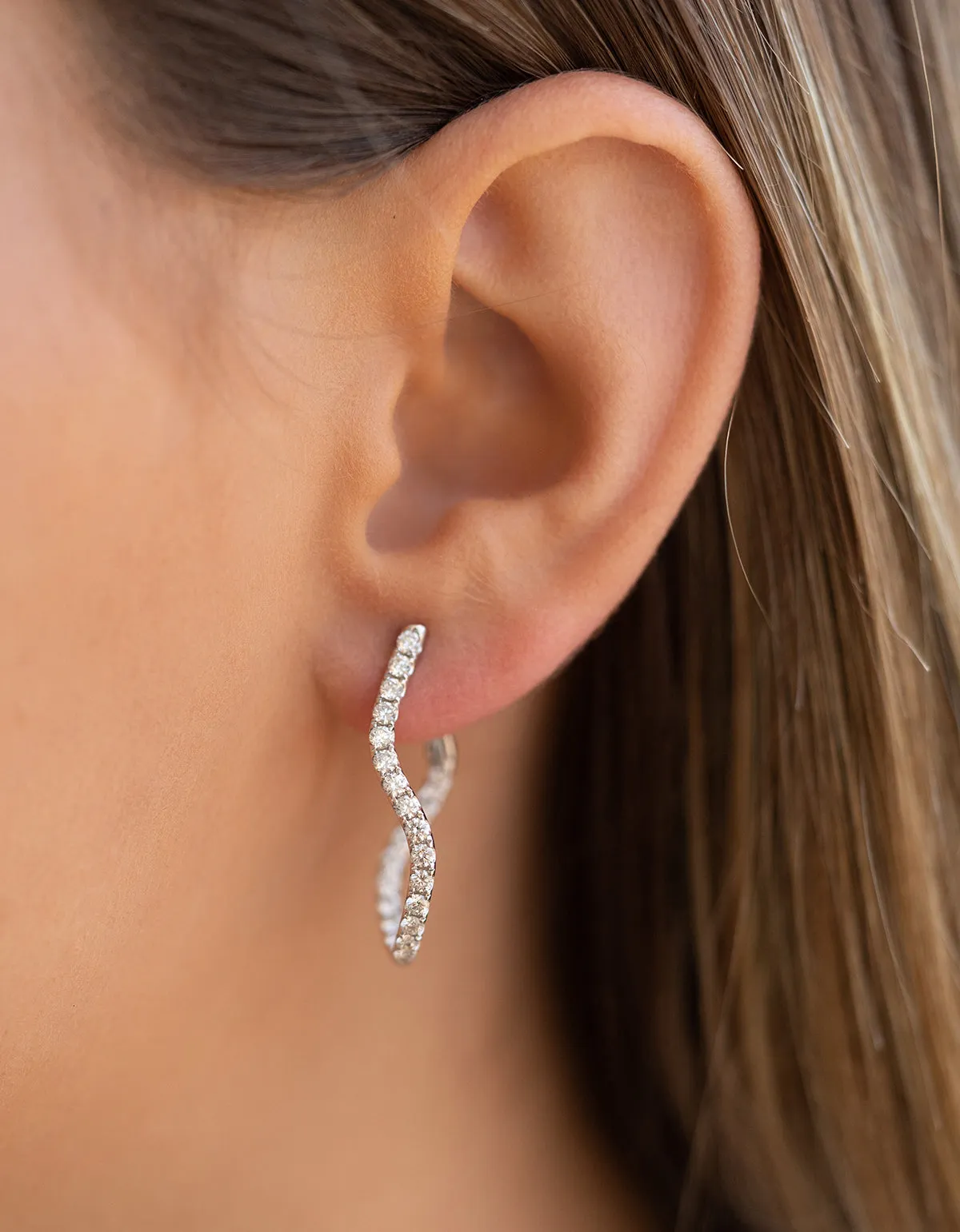 Curved Diamond Hoop Earrings