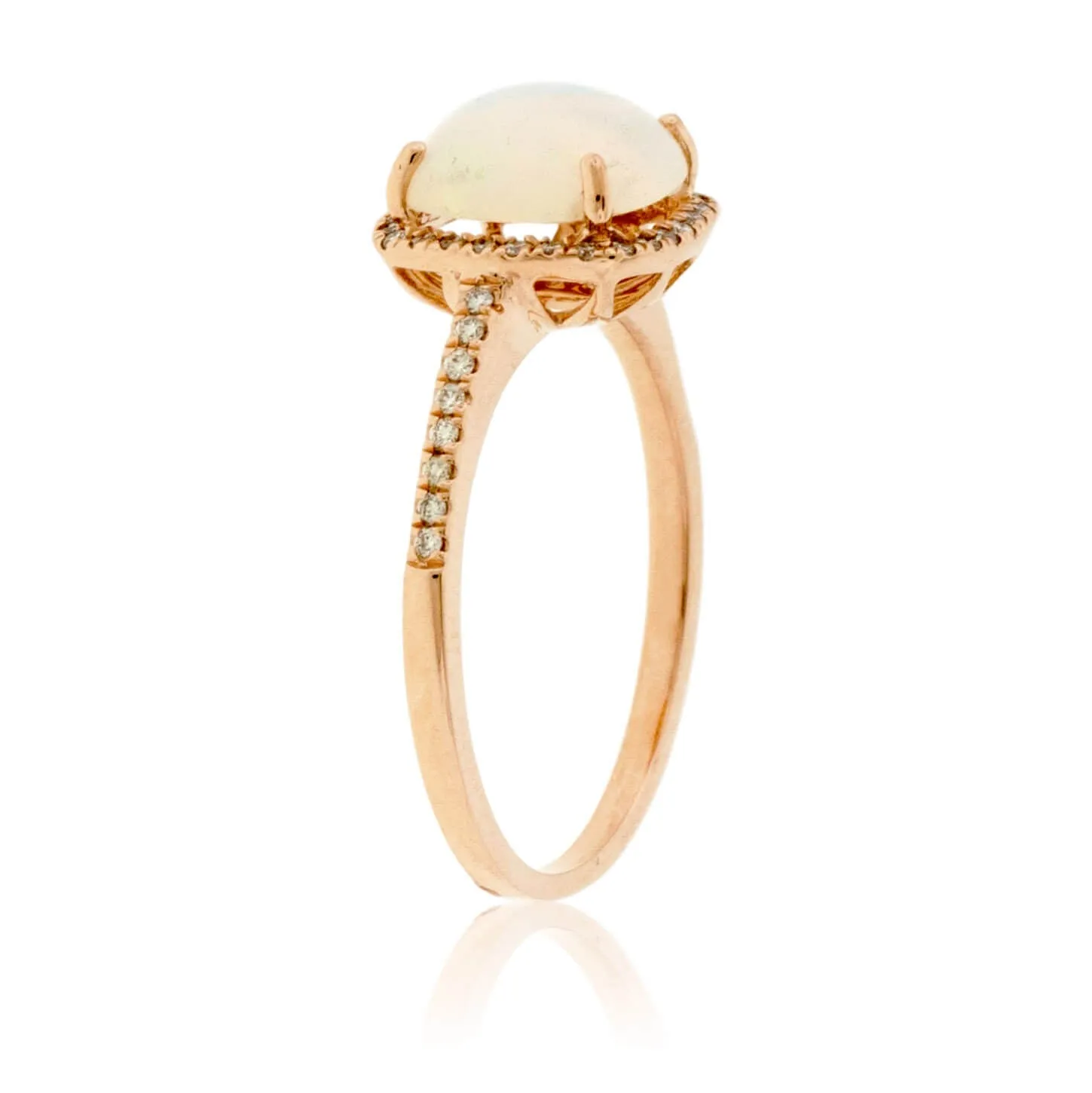 Cushion Cabochon Opal Ring with Diamond Halo