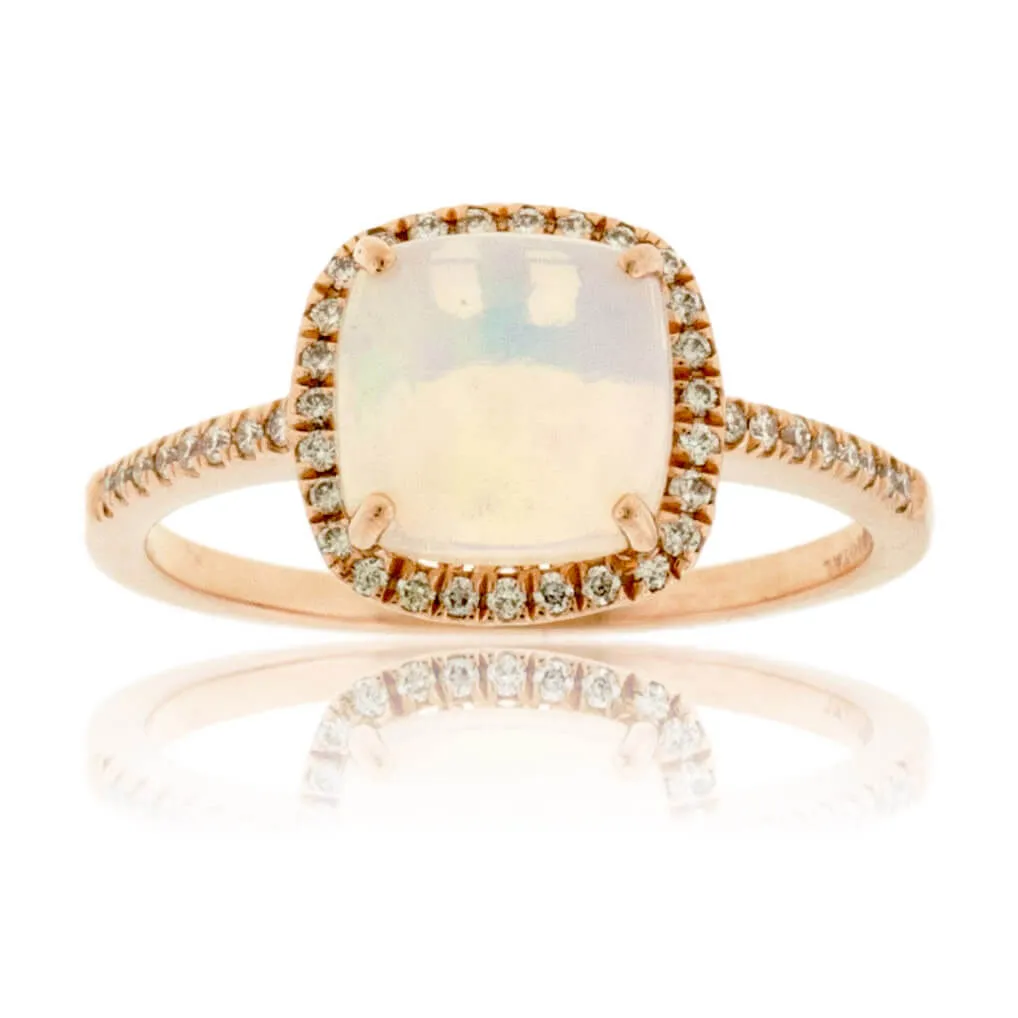 Cushion Cabochon Opal Ring with Diamond Halo
