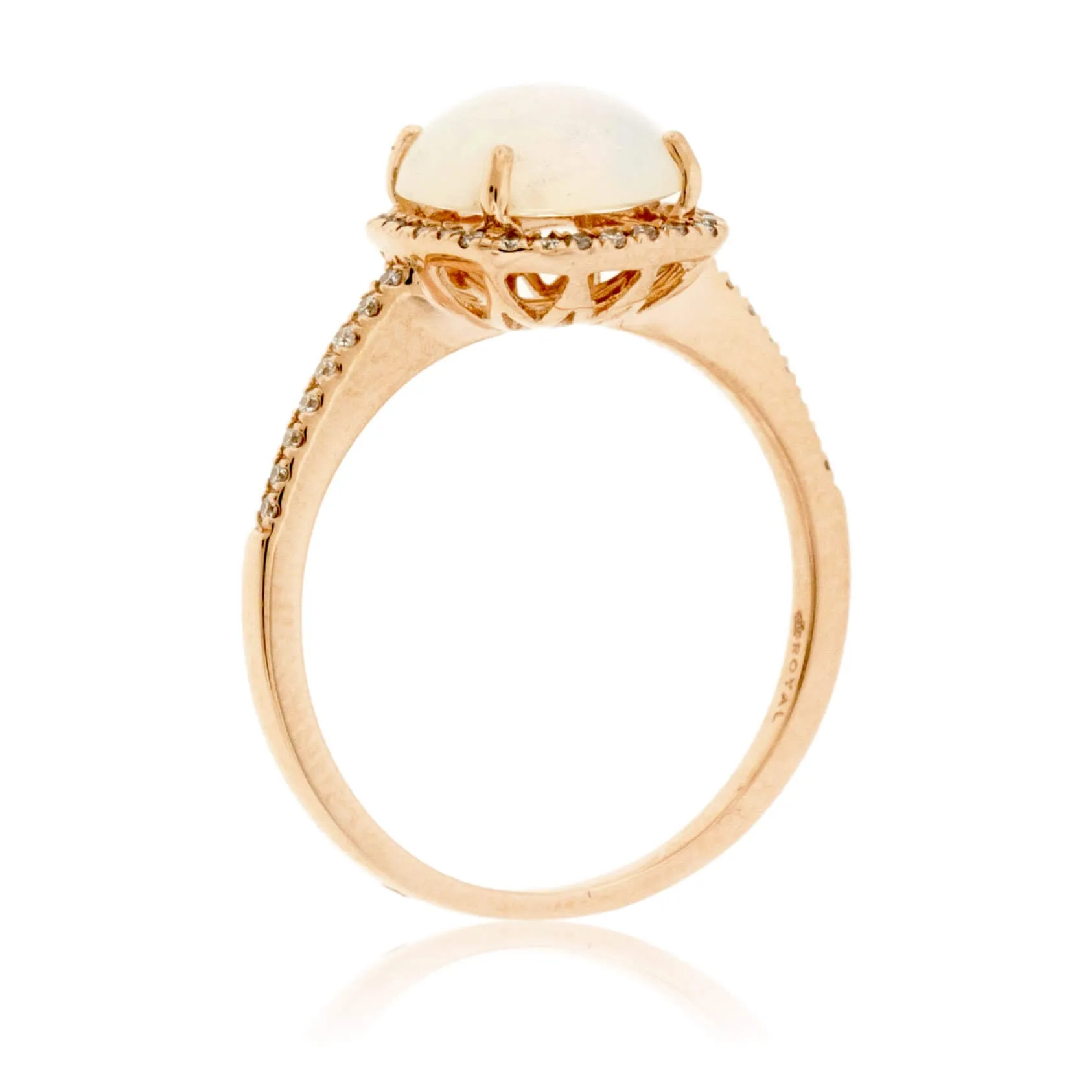 Cushion Cabochon Opal Ring with Diamond Halo