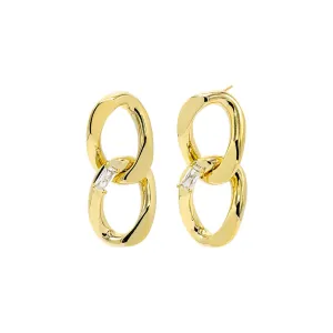 CZ Baguette Accented Double Link Drop Stud Earring