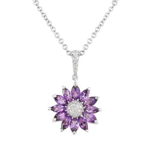 Daisy Small Pendant in 18ct White Gold with Amethyst and Diamonds