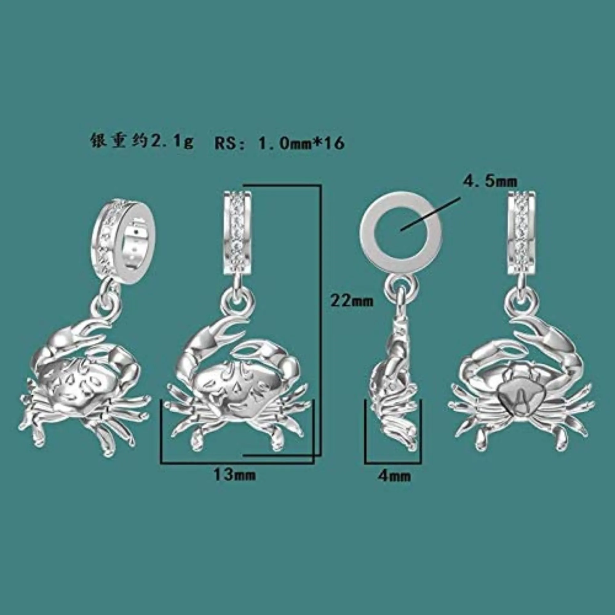 Dangling Crab Claw Dangle Pendant Charm