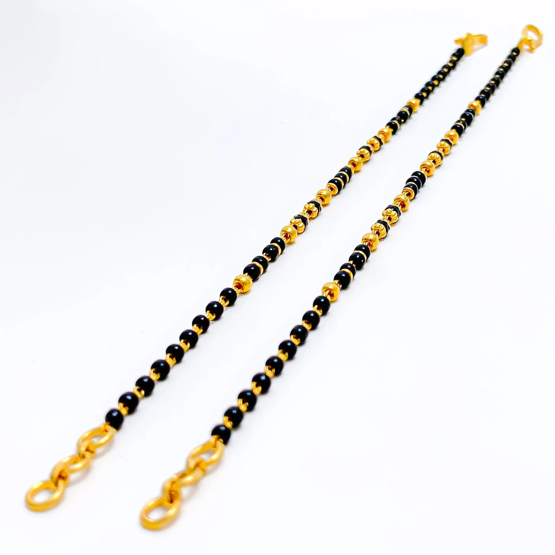 Delicate 22k Gold Black Bead Baby Bracelet Pair