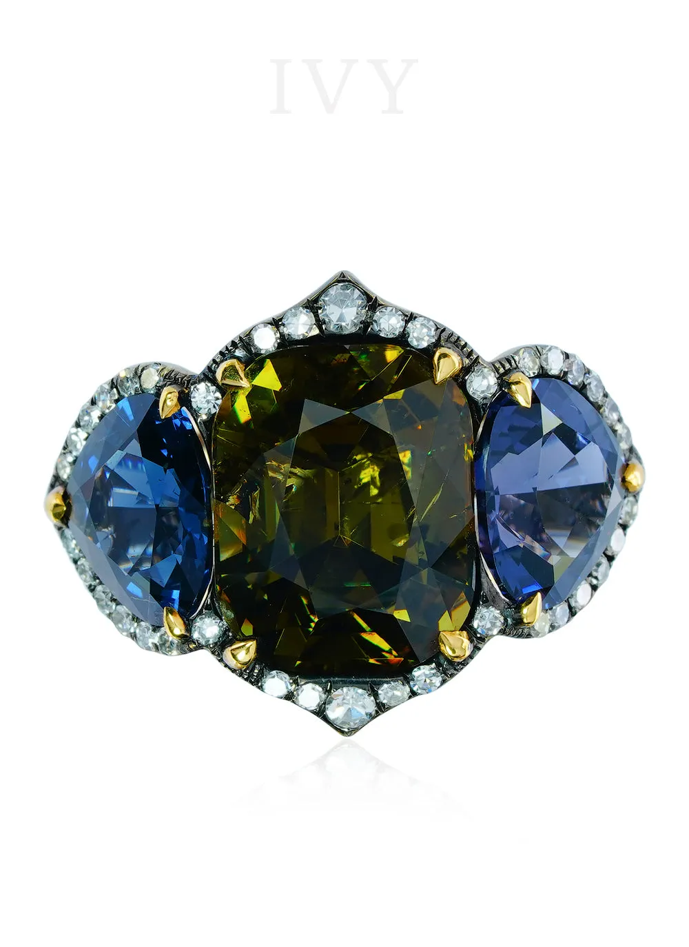 Demantoid, Blue Spinel and Diamond Ring