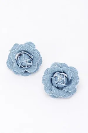 Denim Blossom Stud Earrings Light Blue