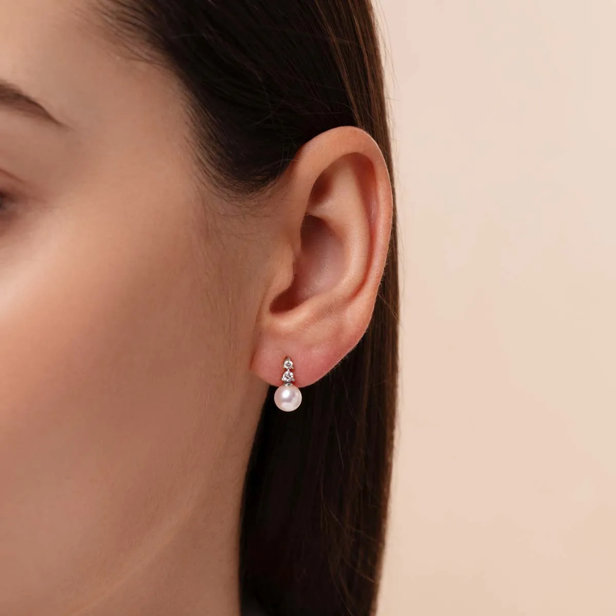 Diamond Classic 18K Gold Akoya Pearl and Diamond Earrings