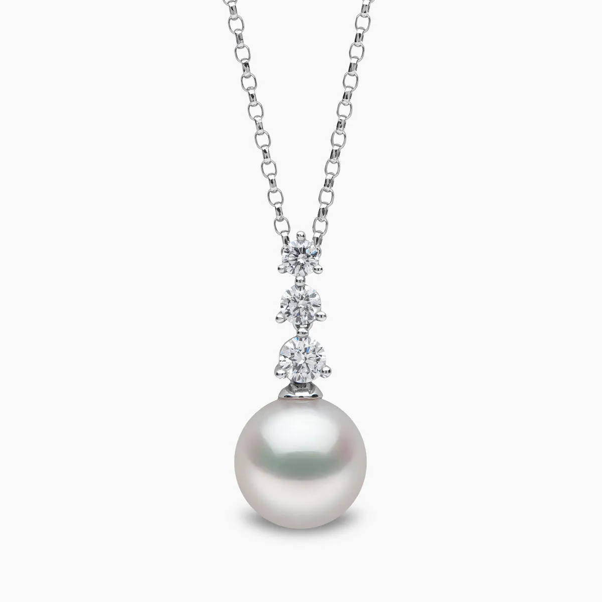 Diamond Classic 18K Gold Pearl Triple Diamond Pendant
