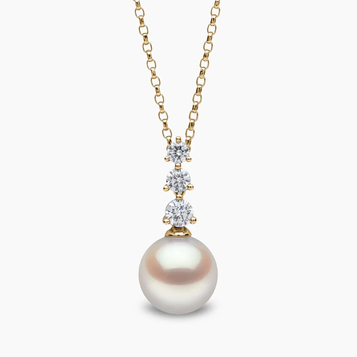 Diamond Classic 18K Gold Pearl Triple Diamond Pendant