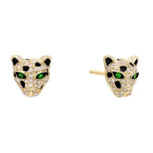 Diamond Emerald Panther Stud Earring 14K