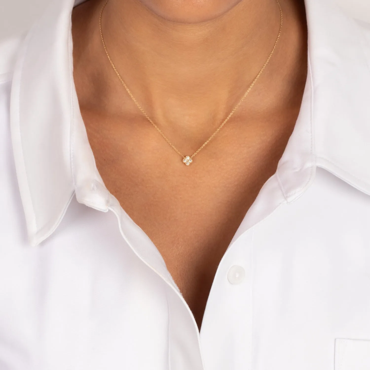 Diamond Four Leaf Clover Necklace 14K