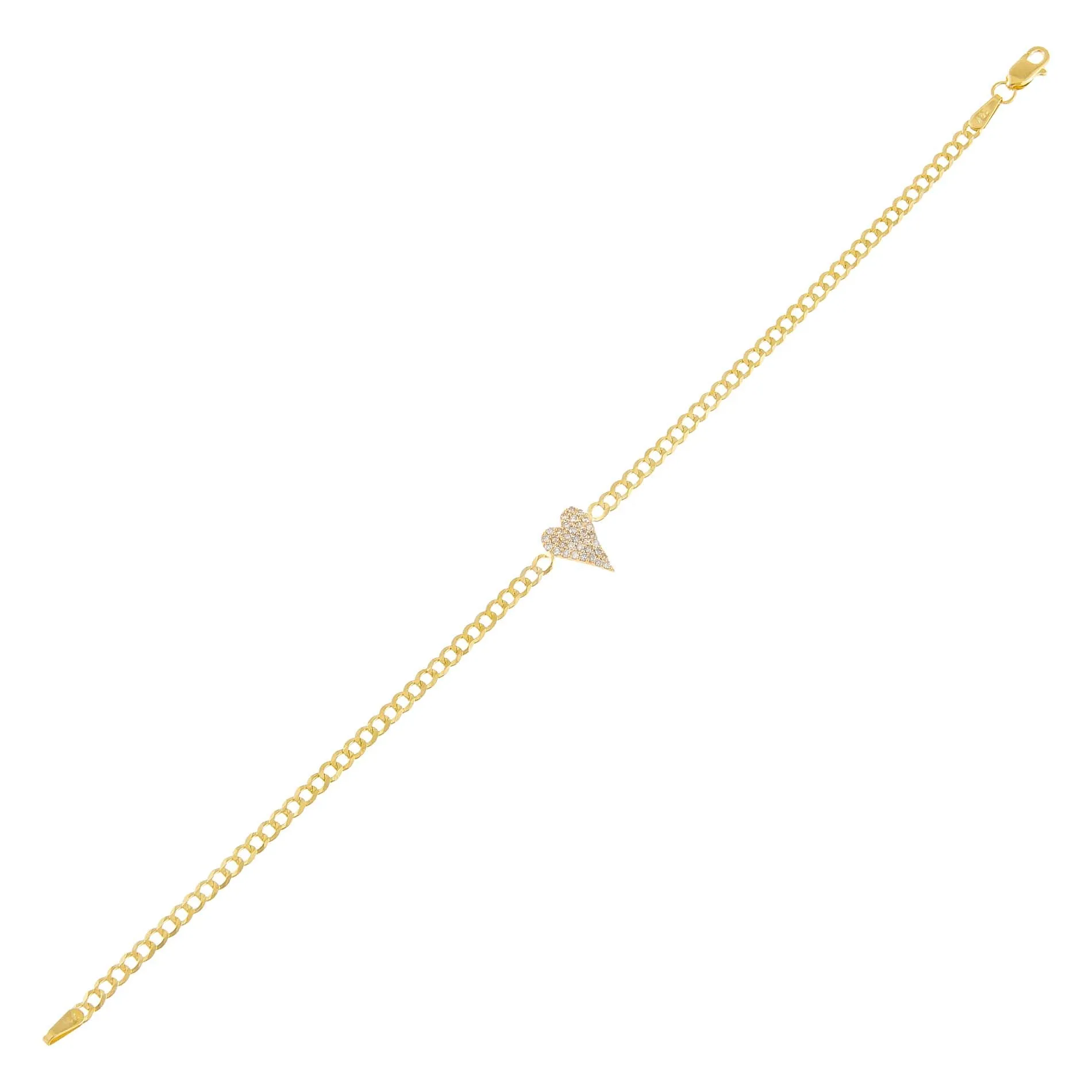 Diamond Heart Cuban Bracelet 14K