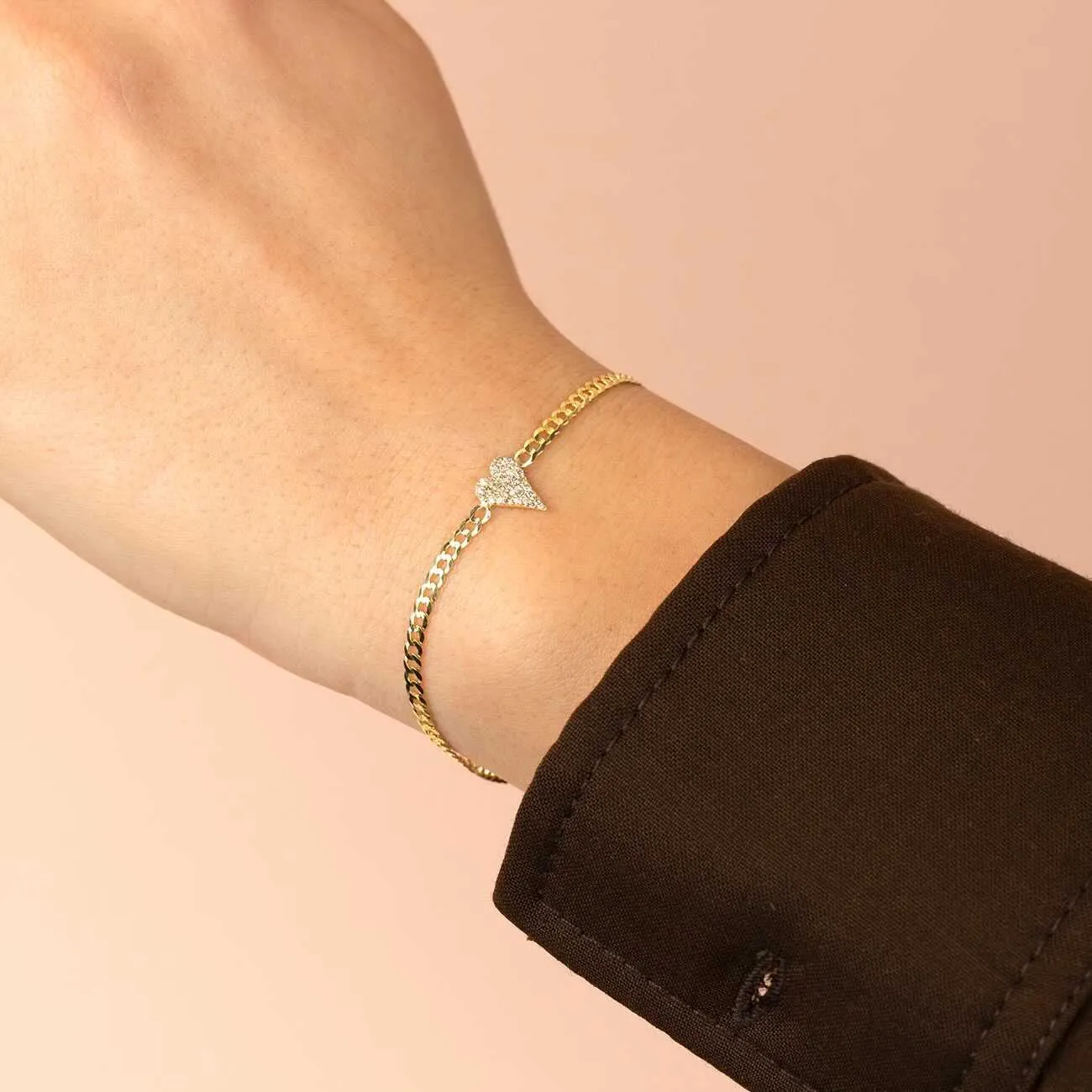 Diamond Heart Cuban Bracelet 14K