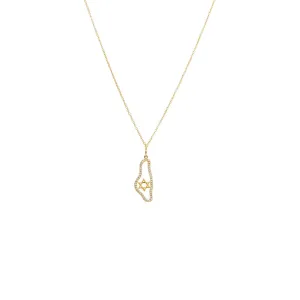 Diamond Pave Map Of Israel Pendant Necklace 14K