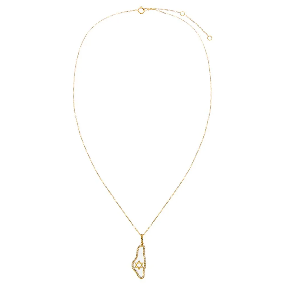 Diamond Pave Map Of Israel Pendant Necklace 14K