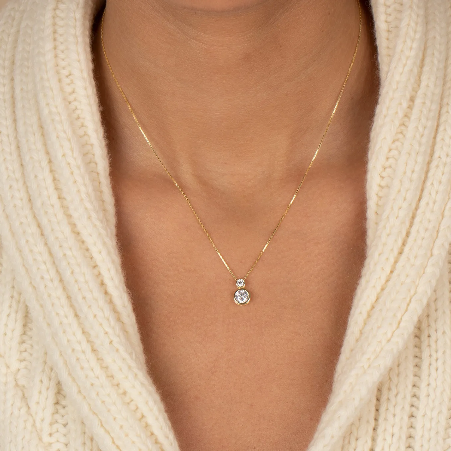 Double Graduated CZ Bezel Pendant Necklace
