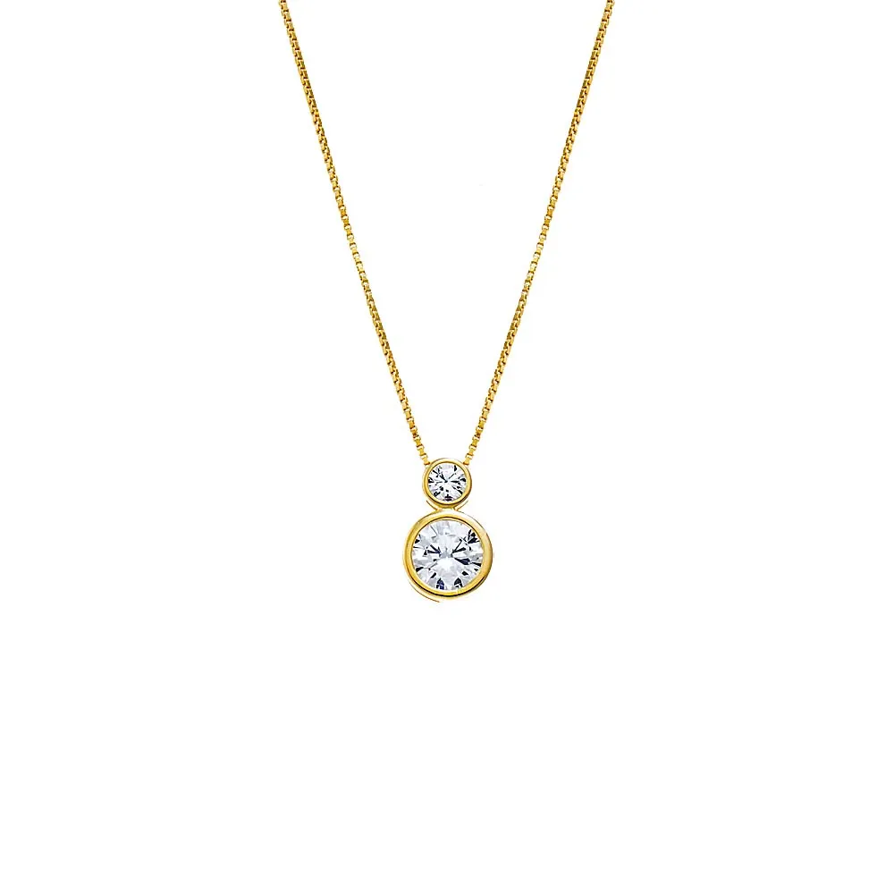 Double Graduated CZ Bezel Pendant Necklace