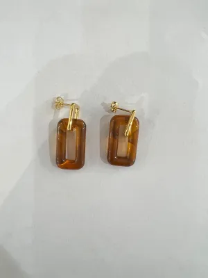 Double Rectangle Tortoise Shell Drop Earrings