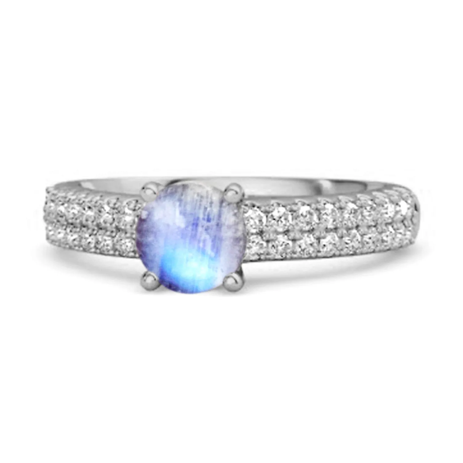 Dual Band 0.10 Ctw Moonstone 925 Sterling Silver Stacking Ring