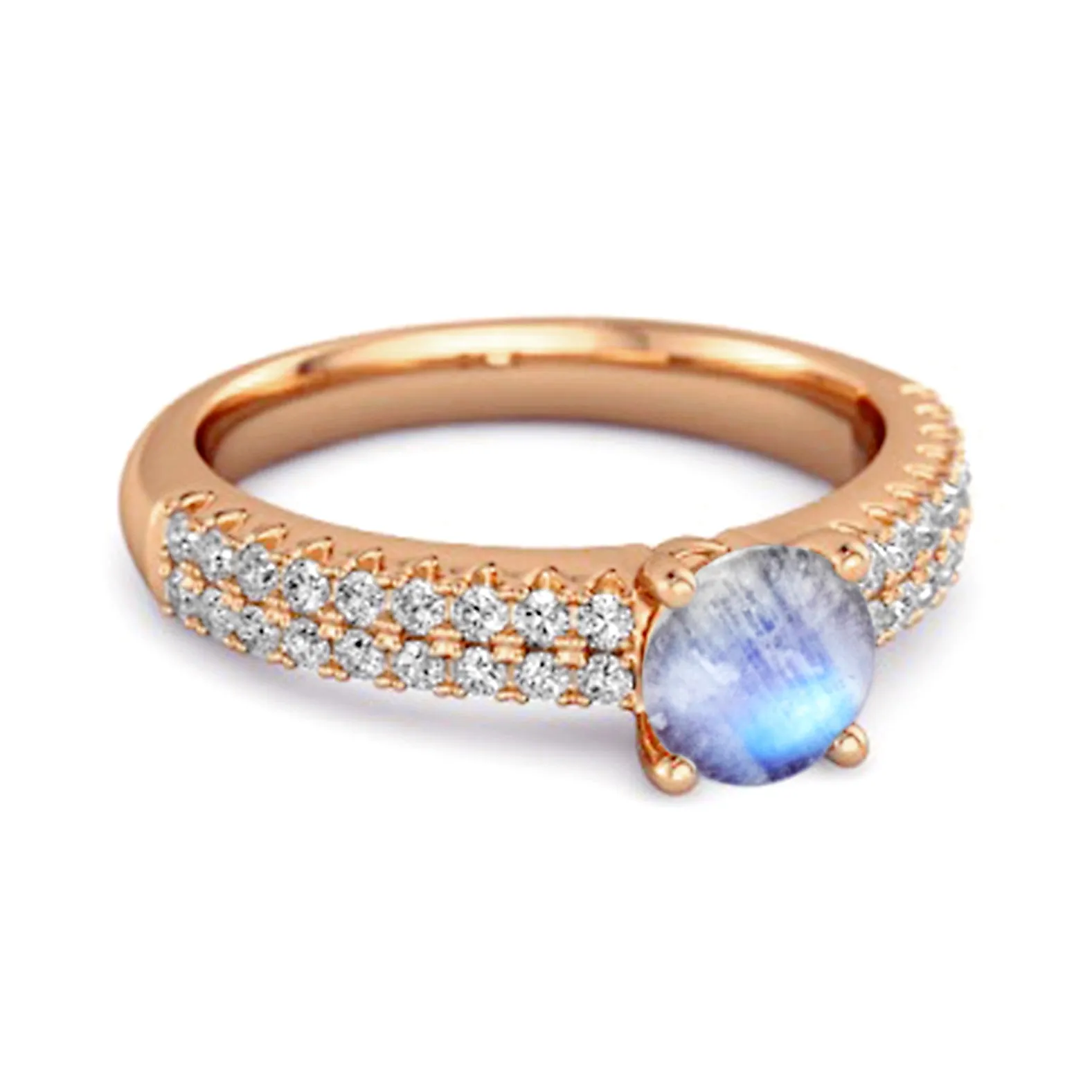 Dual Band 0.10 Ctw Moonstone 925 Sterling Silver Stacking Ring