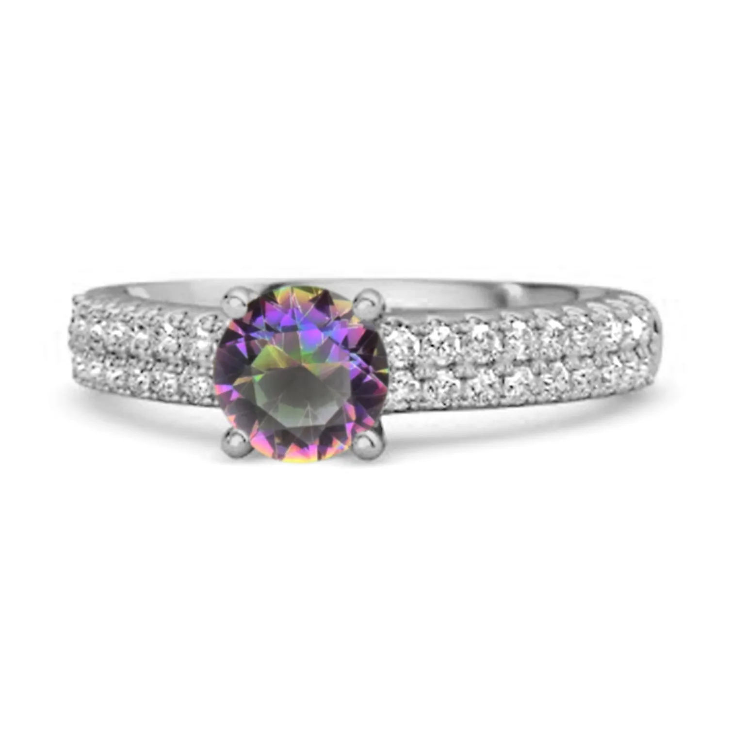 Dual Band 0.10 Ctw Mystic Topaz 925 Sterling Silver Stacking Ring