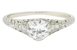 Edwardian 0.70 CTW Diamond Platinum Foliate Engagement Ring