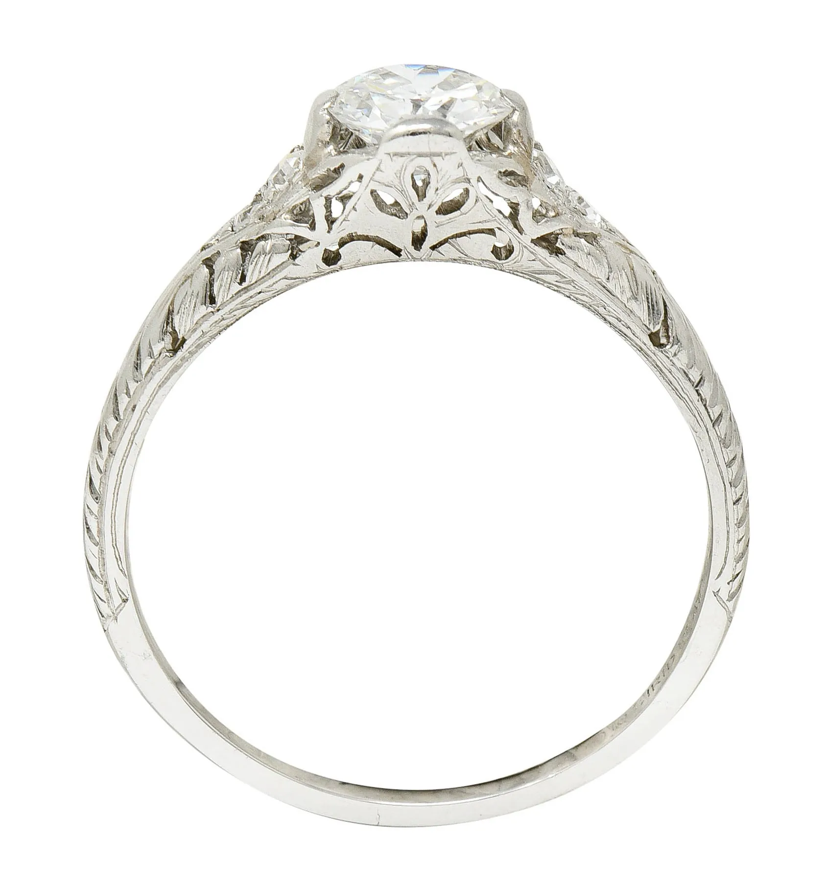 Edwardian 0.70 CTW Diamond Platinum Foliate Engagement Ring