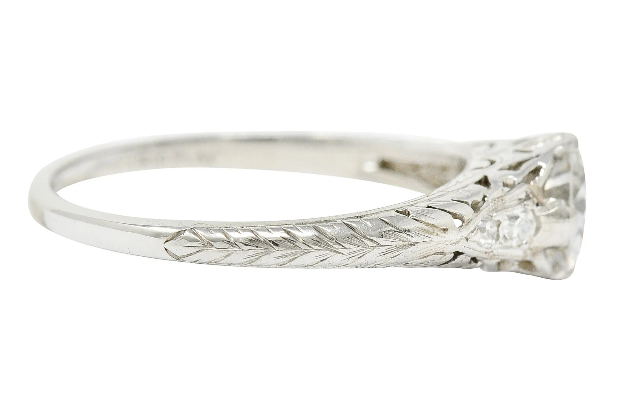 Edwardian 0.70 CTW Diamond Platinum Foliate Engagement Ring