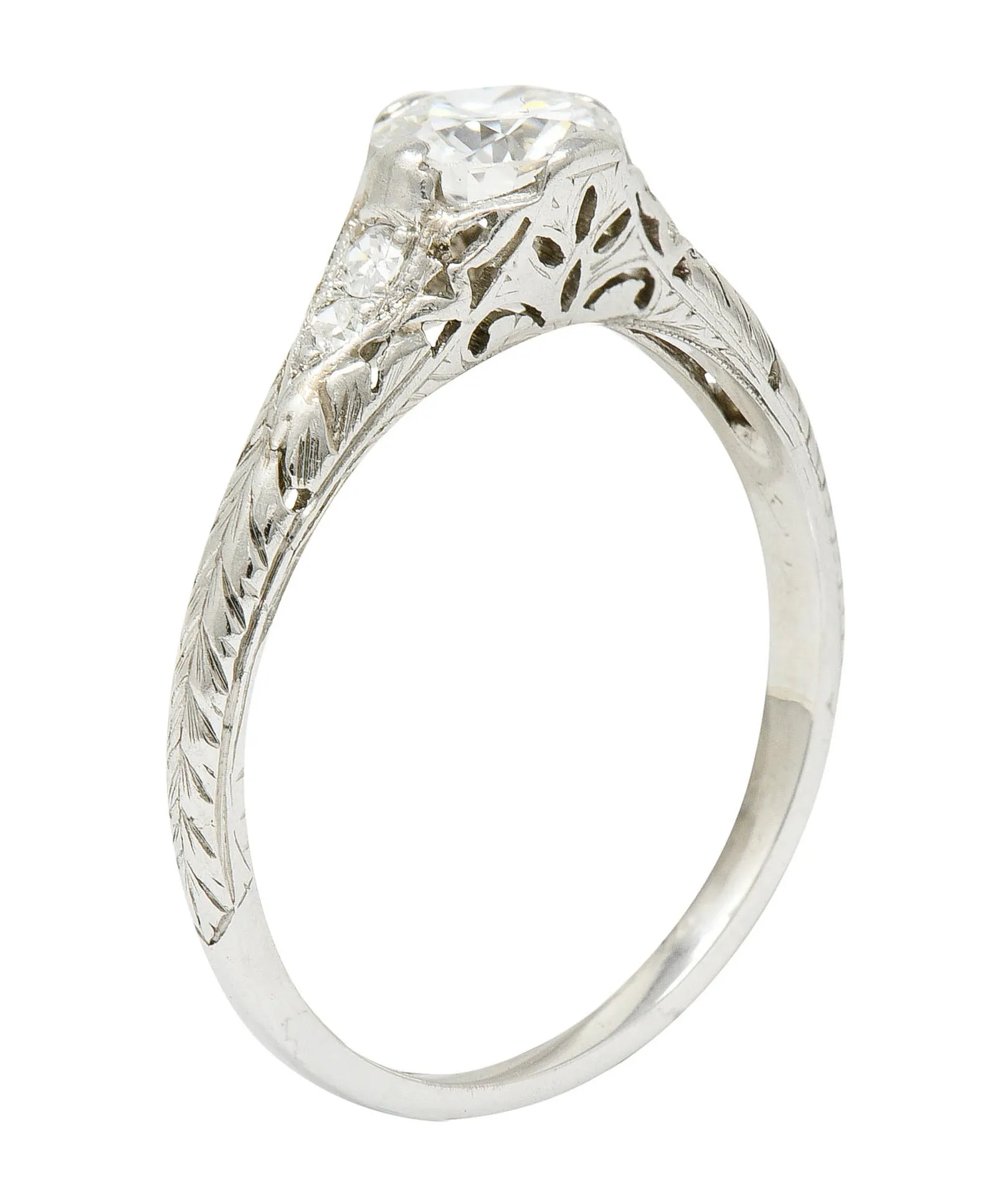 Edwardian 0.70 CTW Diamond Platinum Foliate Engagement Ring