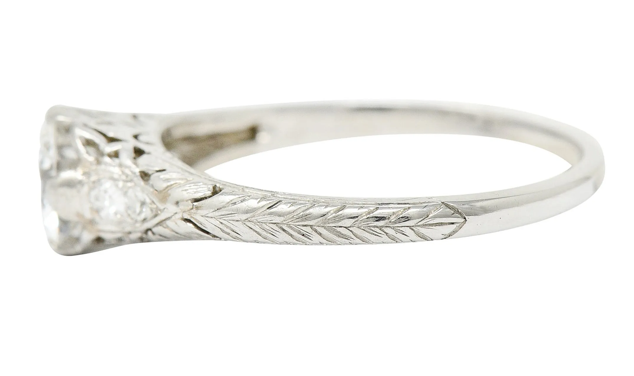 Edwardian 0.70 CTW Diamond Platinum Foliate Engagement Ring