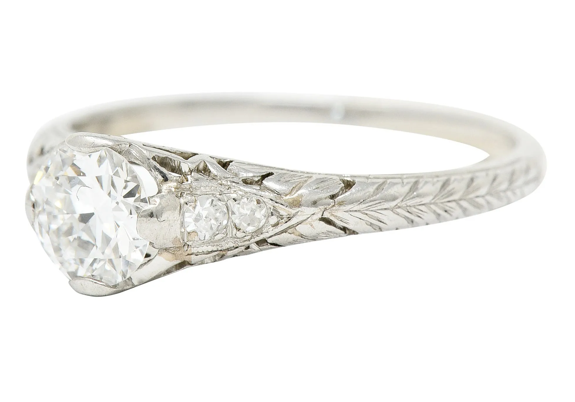 Edwardian 0.70 CTW Diamond Platinum Foliate Engagement Ring