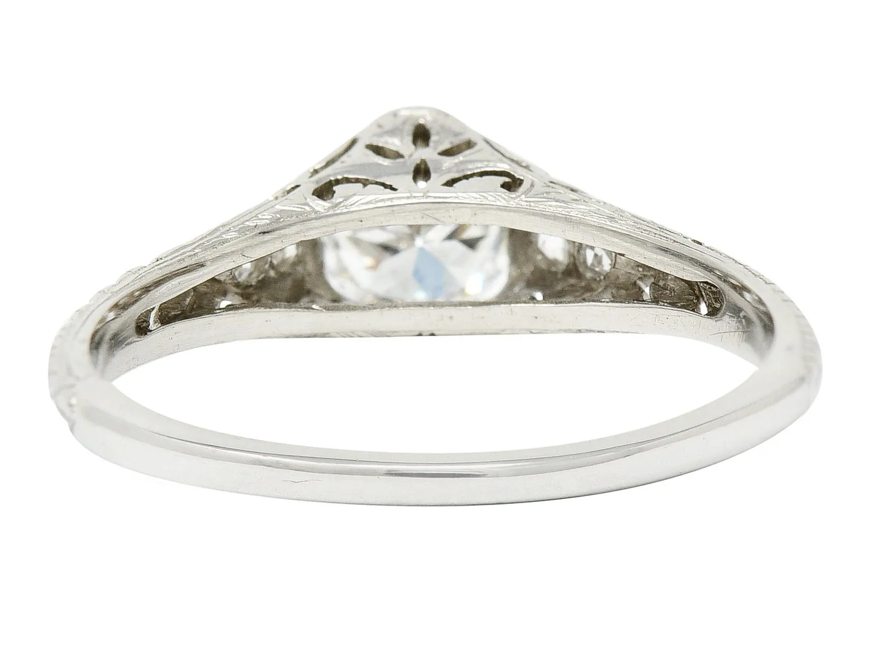 Edwardian 0.70 CTW Diamond Platinum Foliate Engagement Ring