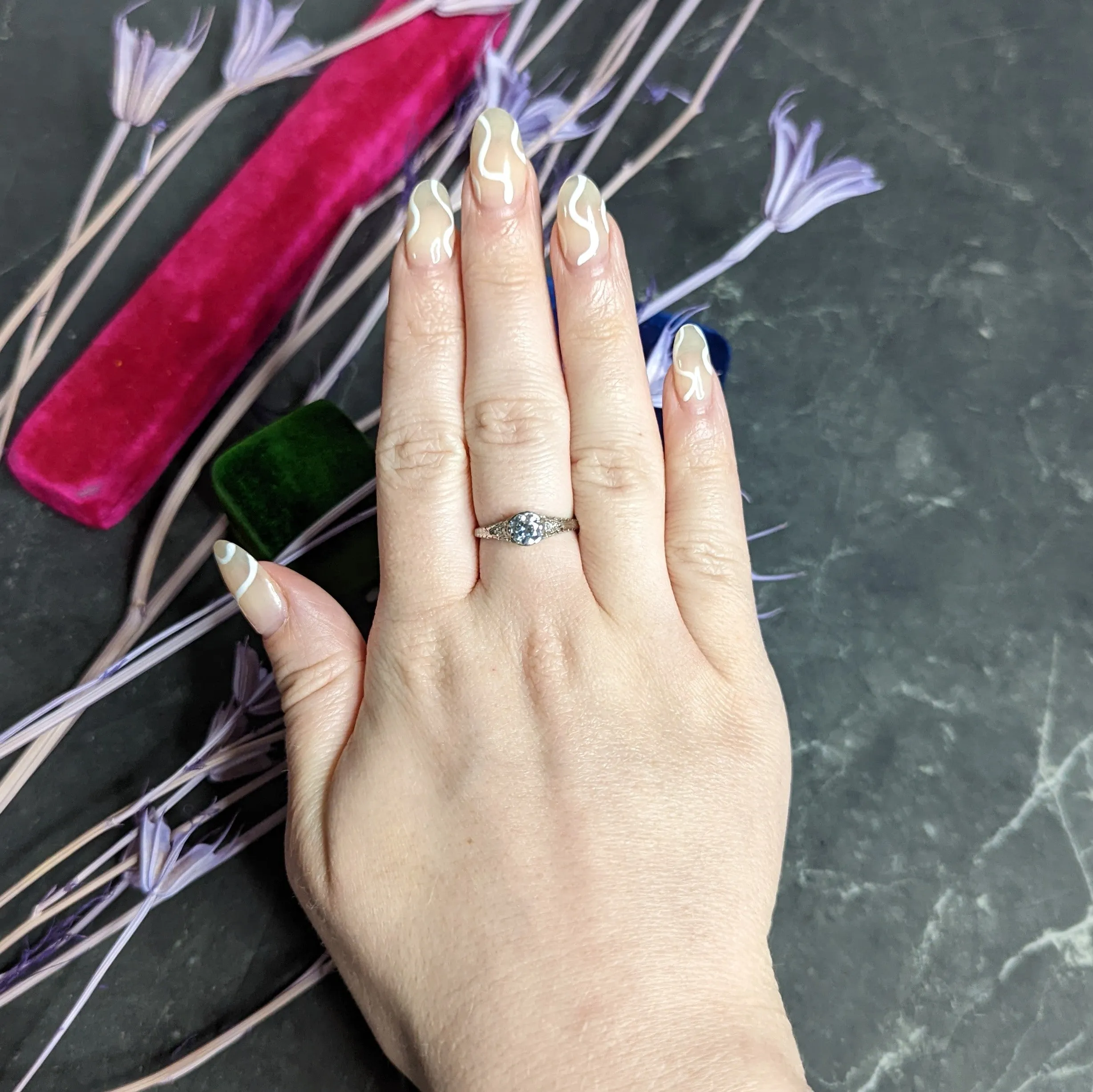 Edwardian 0.70 CTW Diamond Platinum Foliate Engagement Ring