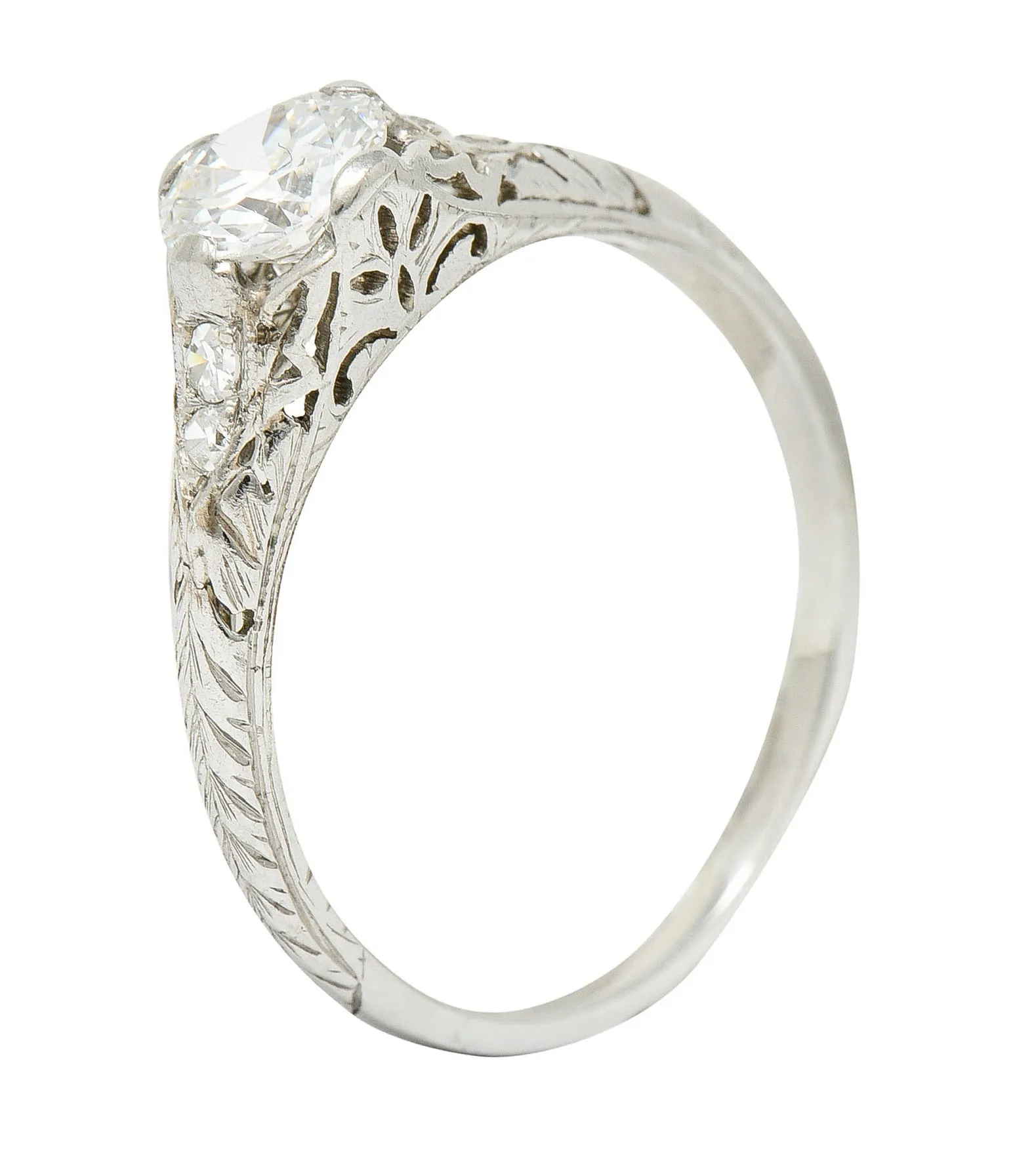 Edwardian 0.70 CTW Diamond Platinum Foliate Engagement Ring