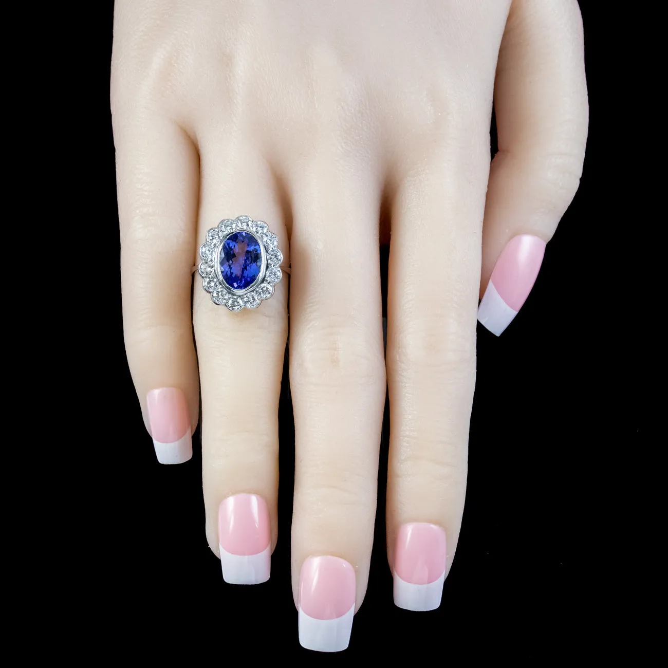 Edwardian Style Tanzanite Diamond Ring 3.50ct Tanzanite 1.40ct Diamond