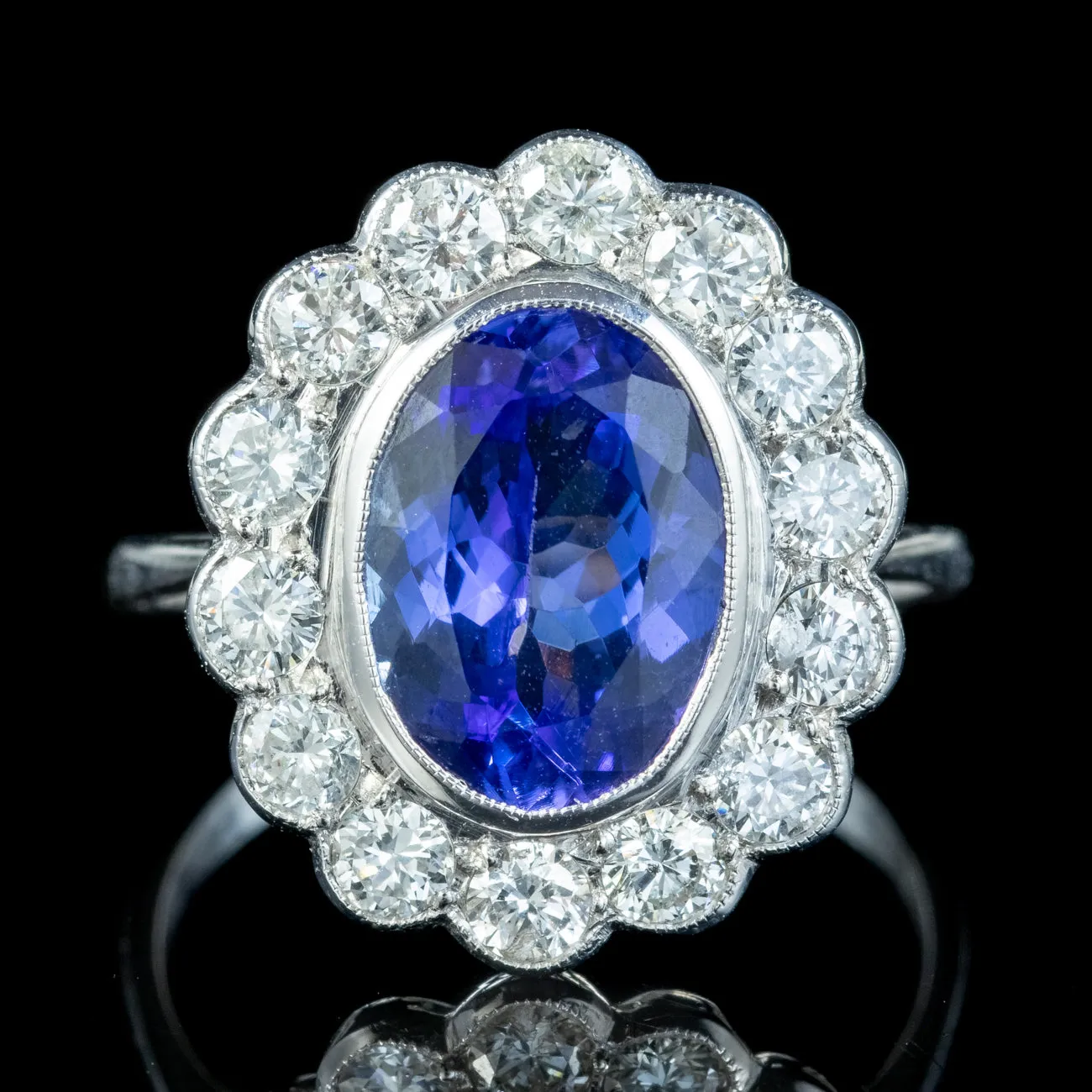 Edwardian Style Tanzanite Diamond Ring 3.50ct Tanzanite 1.40ct Diamond