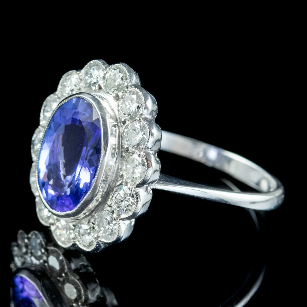 Edwardian Style Tanzanite Diamond Ring 3.50ct Tanzanite 1.40ct Diamond