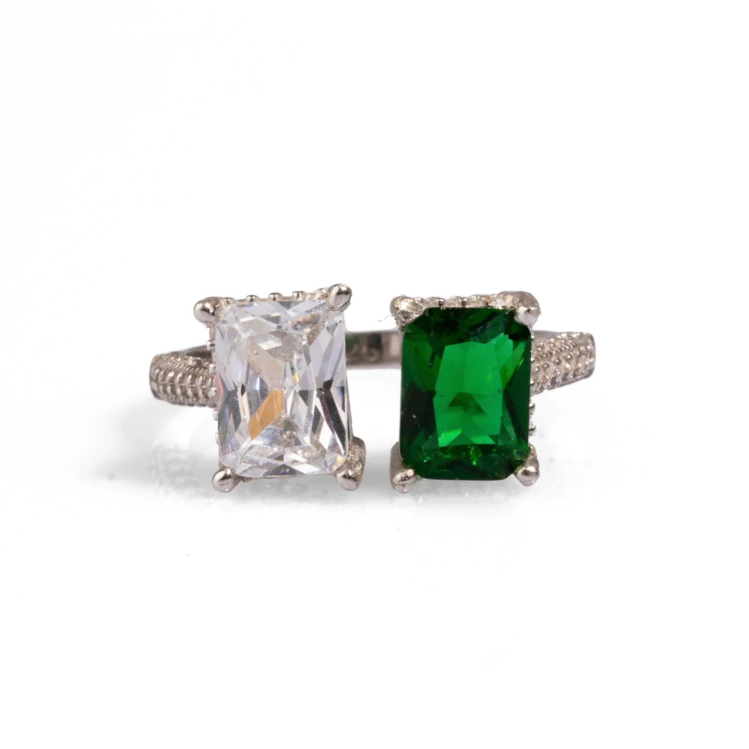 Emerald & Diamond Design Sterling Silver Statement Ring