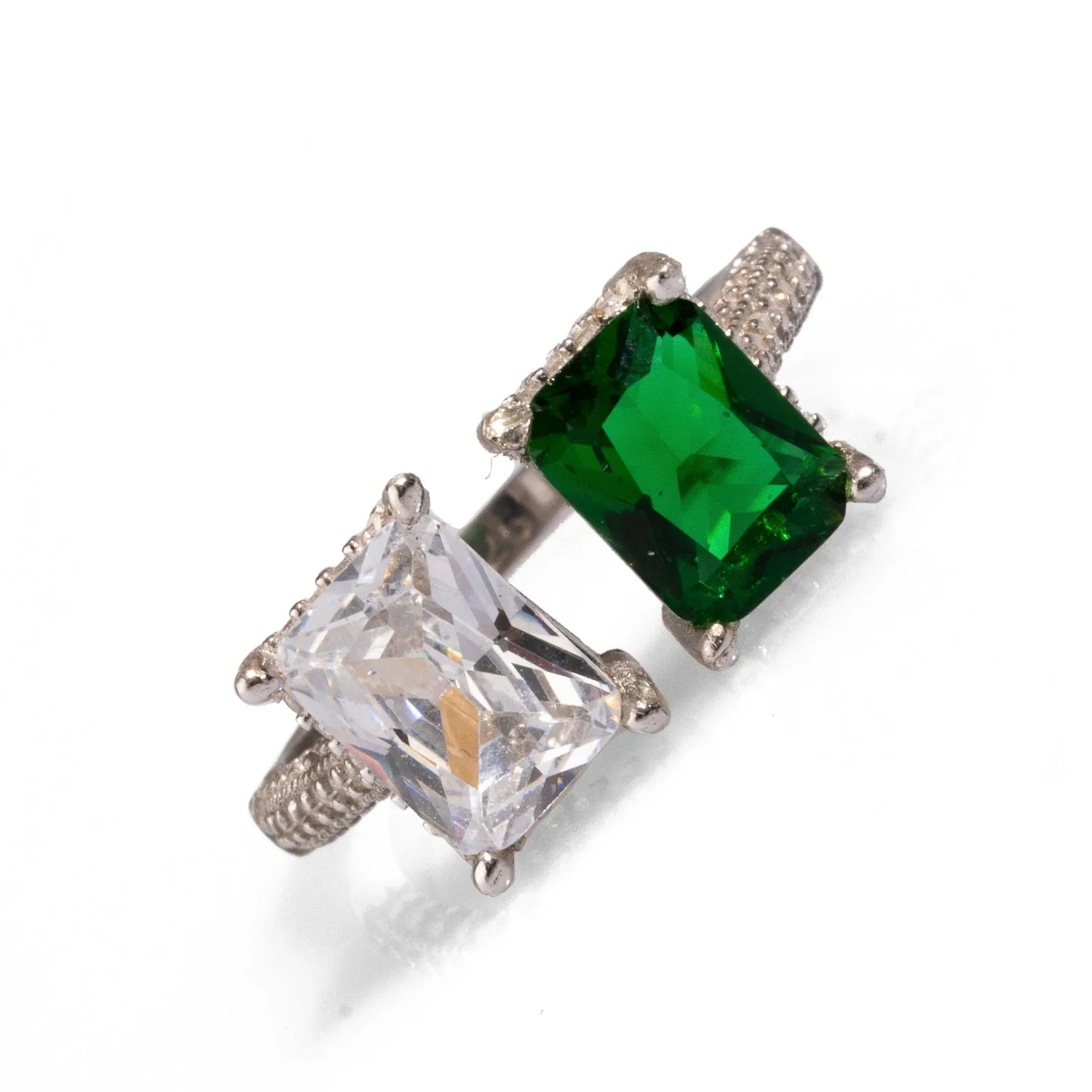 Emerald & Diamond Design Sterling Silver Statement Ring