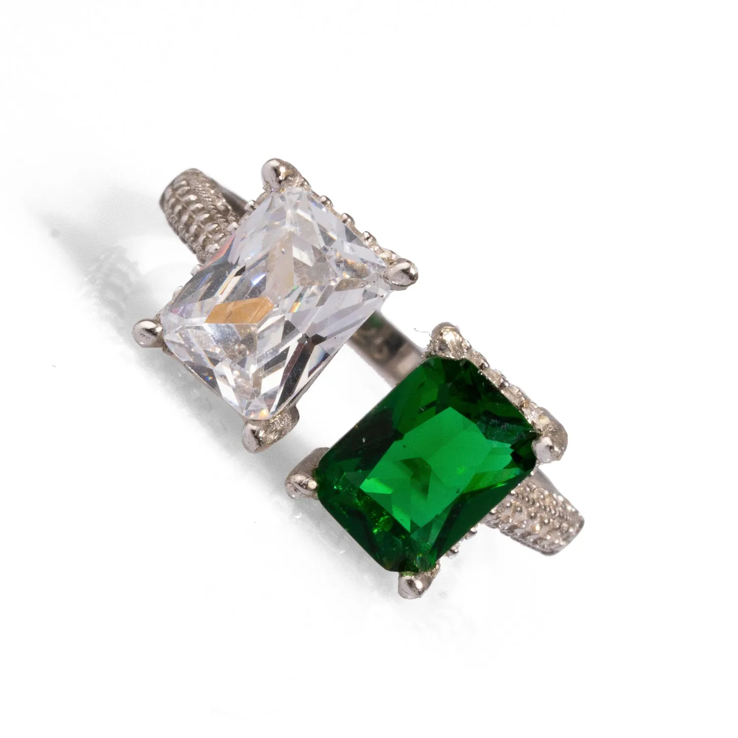 Emerald & Diamond Design Sterling Silver Statement Ring