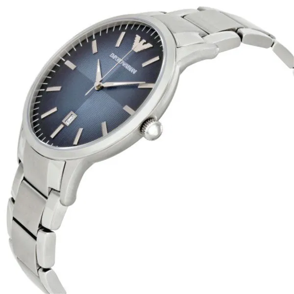 EMPORIO ARMANI Dress Silver Stainless Steel Blue Textured Degrade Dial Quartz Watch for Gents - AR2472