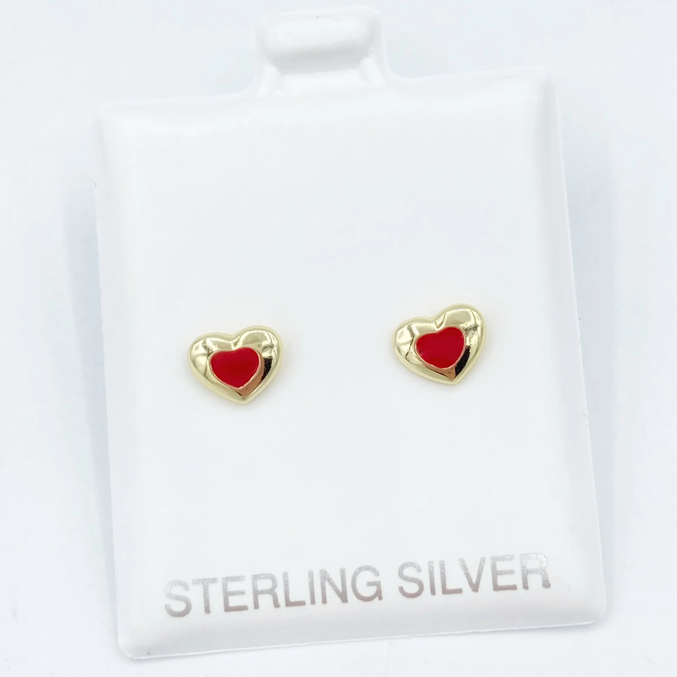 Enamel Heart Screwback Studs - Red