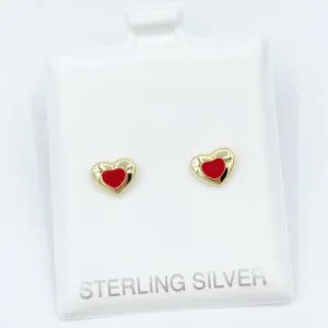 Enamel Heart Screwback Studs - Red
